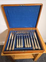 RARE Antique Roberts & Belk 1867 Gilt Fish/Set 6, Wellington Pattern, EPNS Cased