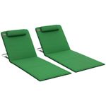 2Pcs Steel Recliner Chair & Beach Mat Set with Pillow, Green, Refurbished