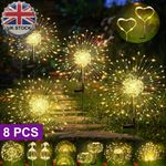 8 x 150LED Solar Firework Lights Warm White 8 Modes Outdoor Starburst Stake Lamp