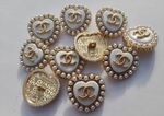 14 Chanel Buttons 23 mm White Pearl  Heart Gold Tone Metal