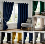 Blackout Curtains Thick Velvet Eyelet Ring Top Ready Made Lined Curtain Pair