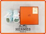 【UNUSED】HERMES Baby First Shoes Light Blue White Printed Lace Up ＆ Box