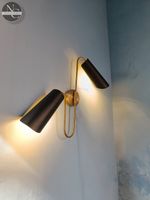 Brass Diabolo Wall Sconce Pair: Mid-Century Italian Black Sconce