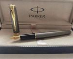 Parker Sonnet Series Silver Grid/Gold Clip Fine (F) Nib Fountain Pen With Box