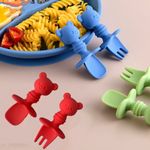 Baby Silicone Short Handle Fork Spoon Utensils Self Feeding Training Cutlery Set