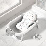 Foldable Baby Bath Tub Ergonomic with Temperature & Cushion Bath Pad + Bath Net