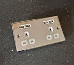 Double socket with 4 X USB Chargers - Polished Chrome - White Insert