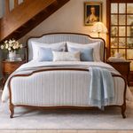 FRENCH  DOUBLE BED  FRAME  - REUPHOLSTERED - CHENNILLE - GREY