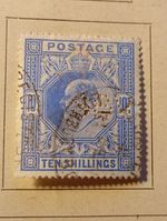 UK, Edward VII, perfin, 10 schillings, blue, Edward, king Edward
