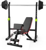 Adjustable Weight Bench+Horizontal Barbell Dip Rack Weight Lifting Stand Fitness