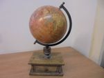 Vintage World Globe on Wood Base With Drawer And World Time, Height 40 cm.