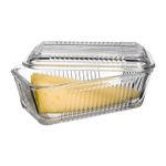 Pasabahce Clear Transparent Glass Serving Butter Dish Holder Tray with Top Lid