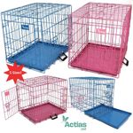 Pink Blue Dog Cage Puppy Metal Training Pet Crate Carrier Foldable XS S M L XL
