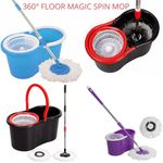360° Floor Magic Spin Mop Bucket Set Microfiber Spinner Rotating + Free 2 Heads