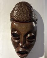 Wooden African Large Mask Hand Carved Solid Wood Beeswax Treated 15" x 8" Vtg