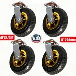4pcs 8" 200mm Heavy Duty Industrial Swivel Transport Castor Wheels Rubber Caster