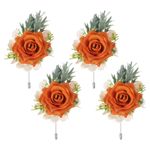 4 Pcs Orange Boutonnieres for Men, Artificial Flower Buttonholes Pocket