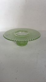 Uranium Glass Green Depression Footed Bowl Posey vase/ Dish UV Glow 16cm x 5 cm