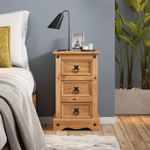 Corona Bedside Cabinet 3 Drawer Table Solid Mexican Pine Wood Bedroom Wooden