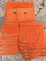 Vintage Martex Towel Lot 13pc Coral/Orange Fringe, Embroidered Rose, Cotton USA