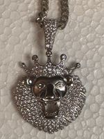 Sterling Silver Unisex Crowned Lion Pendant & Necklace 925 18" 21g