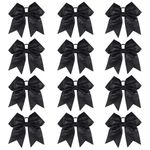 DEEKA 12 PCS 7" Large Glitter Cheer Bows Shiny Cheer Hair Bows Ponytail Holder H