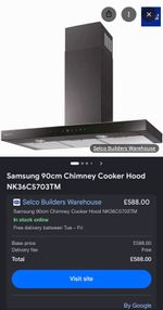 Samsung 90cm Wall-Mounted Chimney Cooker Hood Matt Black NK36C5703TM