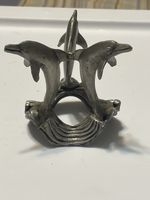 VTG Solid Pewter 3 Dolphin Sunglo 93 Pewter Rhinestone Figurine