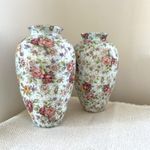 2 Vintage Bethany Staffordshire Fine Bone China Floral Vases Pair 7.5" Chintz