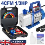 4 CFM 1/3HP 1 Stage Refrigerant Vacuum Pump Air Pumping Refrigeration Gauge A/C