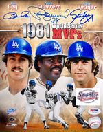 Ron Cey, Guerrero, Yeager Signed 1981 Dodgers MVPS 8x10 Photo PSA Y02261
