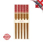 5 Pair Chopsticks Set Bamboo Non-Slip Red Sakura Made in Japan Chinese Reusable