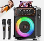 Bluetooth Karaoke Machine With 2 Wireless Microphones Portable Speaker Home