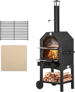 Pizza Oven Outdoor Charcoal Stainless Steel Garden Cooker BBQ Thermometer Wheel