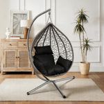 Rattan Garden Hanging Swing Egg Chair Hammocks Egg Chair with Stand & Cushion