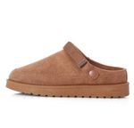 ON TREND TAN FAUX SUEDE AND FUR LINED SLIP ON MULE TRENDY WITH TRENDY SLING BACK