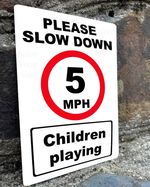 Slow Down 5 MPH Children Playing, Safety Warning Metal Sign, School, drive, gate