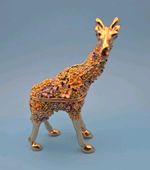 Keren Kopal Gold Giraffe w/Colorful Flowers Trinket Box GF1332 Crystals 2017