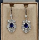 Vintage Art Deco Style Lab-Created Sapphire Dangle/Drop Earring Solid 925 Silver