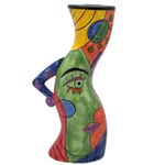 Muzeum Abstract Picasso Inspired Hand Painted Ceramic Candlestick Holder 10"