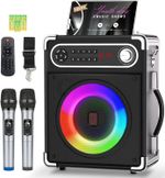 Karaoke Machine, Portable Bluetooth 5.1 Speaker with Two Wireless Microphones