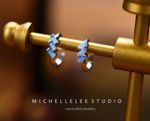 White and Blue Opal Cluster Sterling Silver Huggie Hoop Earrings