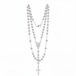 925 Sterling Silver Rosary Necklace 20 Inches 4mm Beads Cross Virgin Mary Medal