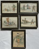 Set of 5 1920’s Original Framed Chinese Stamp Art + Watercolour Postcards