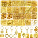 JOISHOP 245pcs Gold Hair Jewellery for Braids - Beads, Cuffs, Charms & Rings