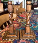 Antique Pair Of Candlesticks Large Oak Barley Twist 29cm Tall 1900 - 1940
