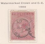 (F197-23) 1869 Trinidad 5/- Five Shilling rose lake stamp  (W) (AY57)