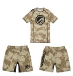 Shoyoroll Tan Camo Training Rash Guard SS & Fitted Shorts Bjj No Gi Competitor