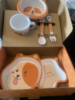Bamboo Fiber Kids Tableware Set, Hot Press Formed, Easy Clean, Naughty Dog.