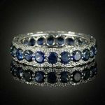 2ct Round Blue Sapphire Diamond Eternity Wedding Band Ring 14k White Gold Finish